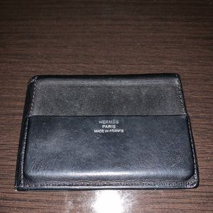 Hermes Tri Fold Wallet Black Leather